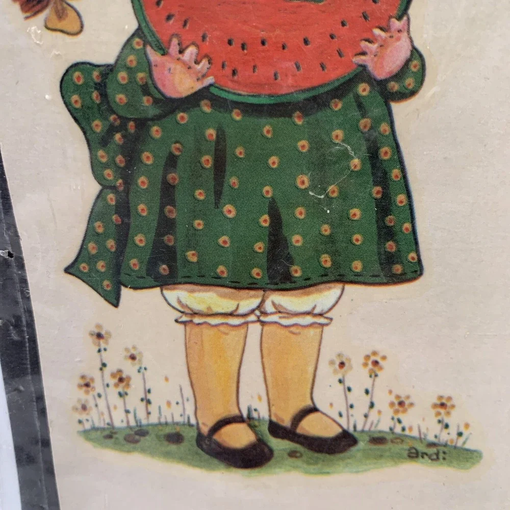 Meyercord Decals Vintage Watermelon Bonnet Girls Dog Flowers Original 1532-D NOS